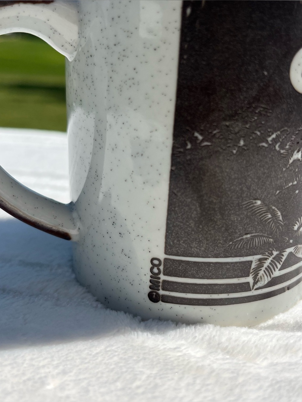 Speckled White Ceramic Mug with Brown Forest Deer Design, California redwood - Picture 6 of 6